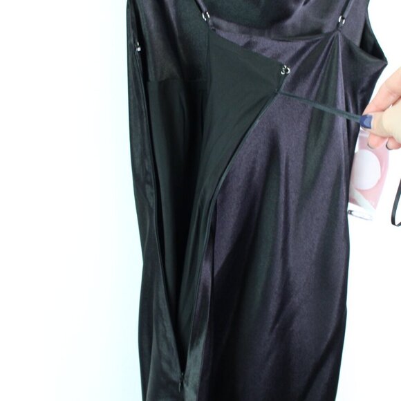 Birdy Grey Lisa Shiny Satin Midi Slip Dress Black Size‎ S - Picture 8 of 9